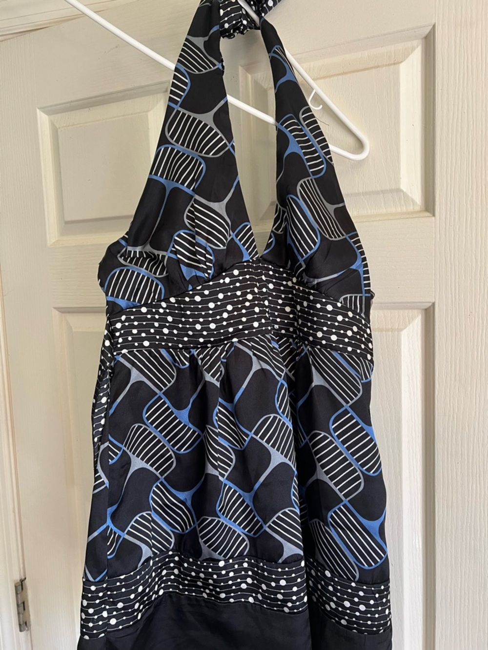Black Halter Top by Speechless with Blue & White Geometric Print